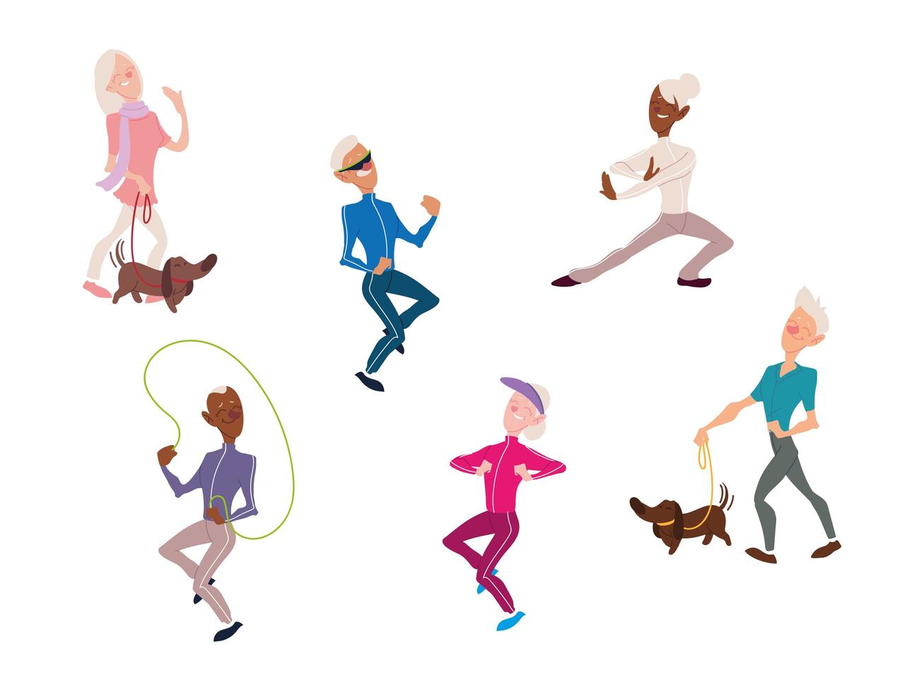 ältere Menschen treiben körperliche Aktivität, aktive Senioren vektor