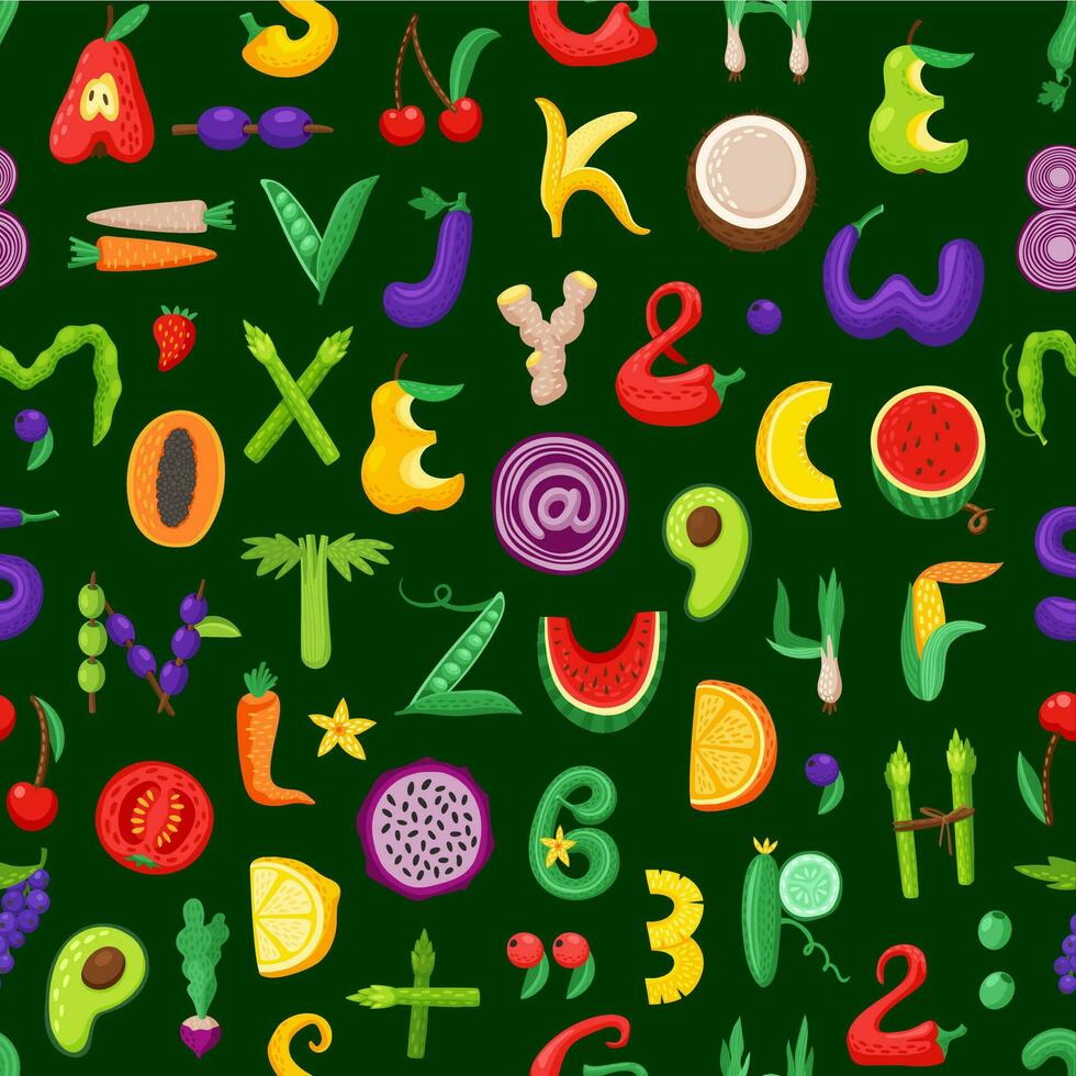 Obst und Gemüse Schriftart Briefe nahtlos Muster vektor
