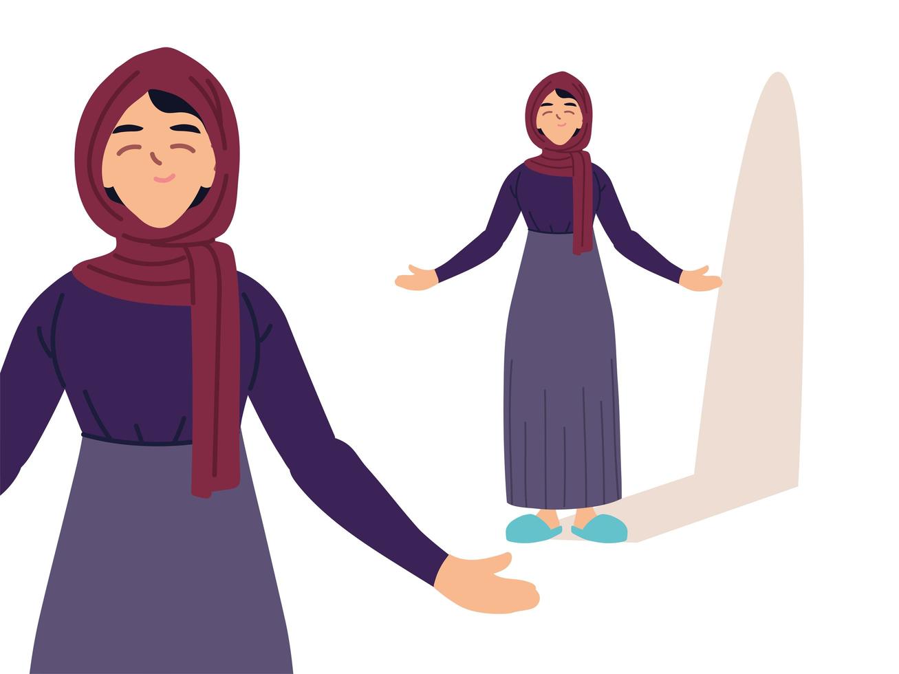 muslimsk kvinna i olika poser, mångfald eller multikultur vektor