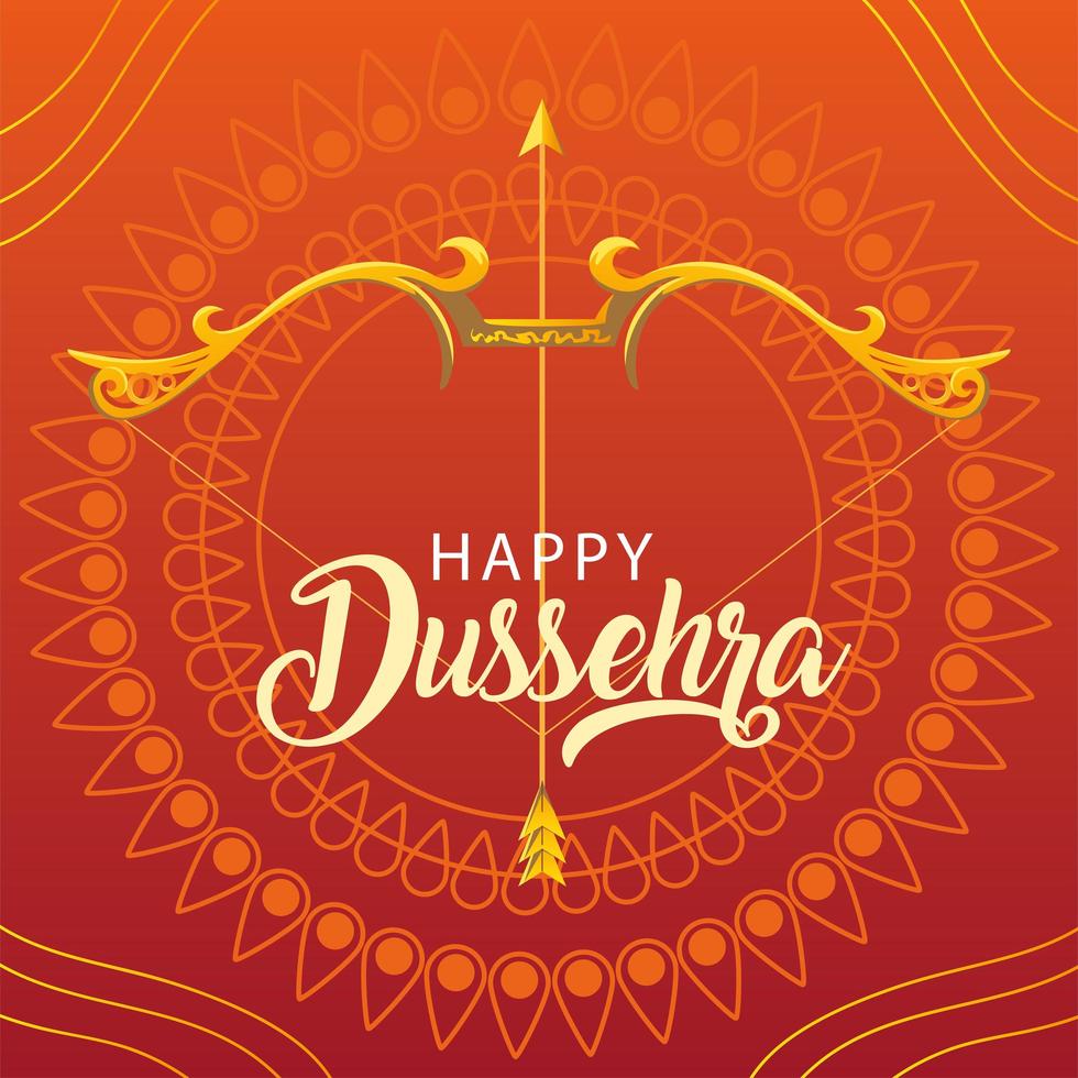 Dussehra Festivalkarte mit goldener Schrift und Dekoration vektor