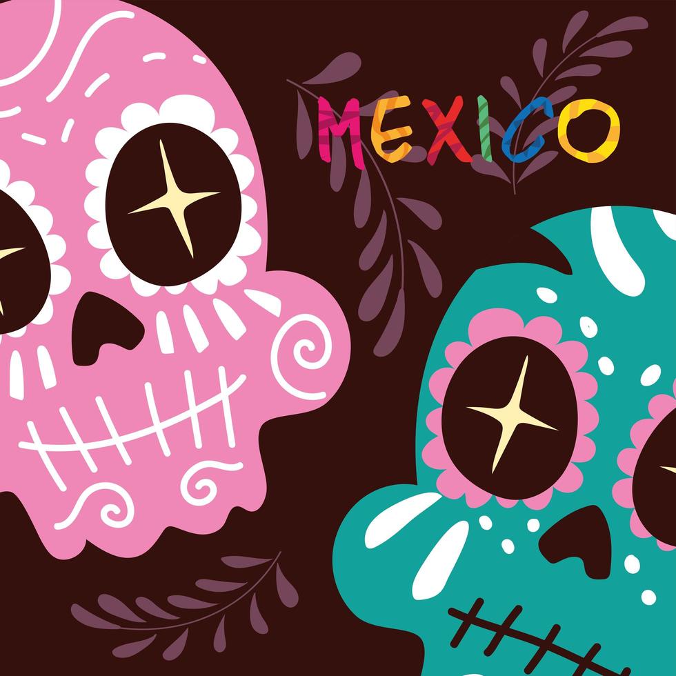 Mexiko-Label mit mexikanischen Totenköpfen, Poster vektor