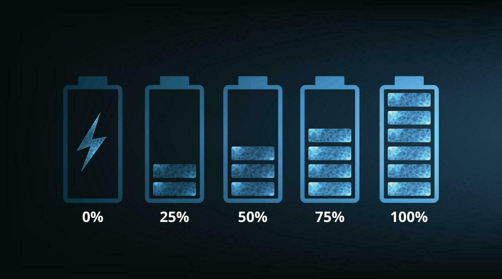 Konzept von Batterie aufladen Indikator Symbole von leer zu völlig berechnet. vektor