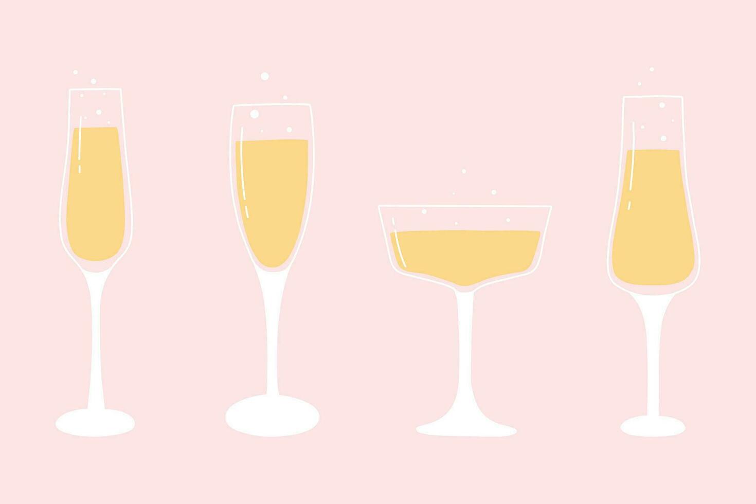 uppsättning av glasögon med champagne. vektor illustration. samling av bubblande glasögon av champagne. platt stil.