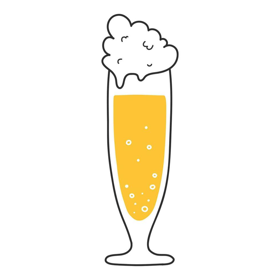 Glas mit Bier im Gekritzel Stil. Vektor Illustration. golden Weizen Bier.