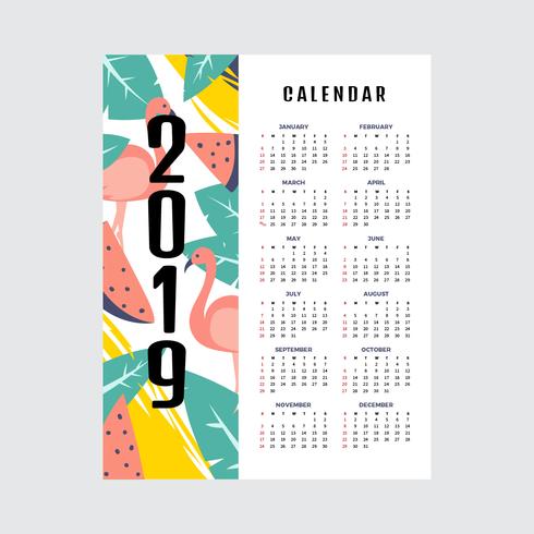 Tropisk 2019 Utskrivbar kalender vektor