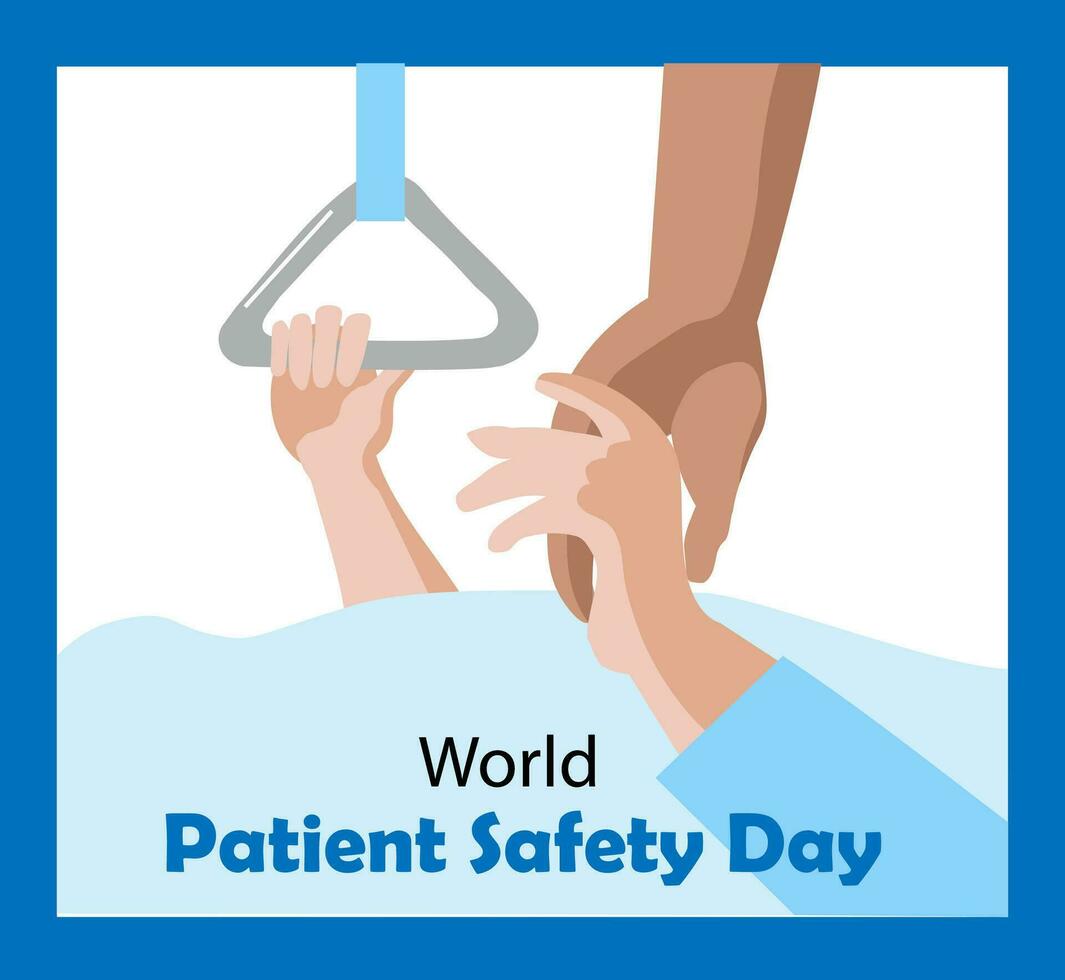 värld patient säkerhet dag baner med patient och läkare händer vektor
