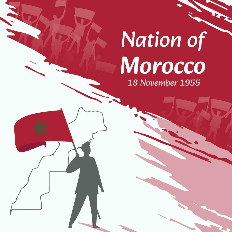Marokko Unabhängigkeit Tag Post Design. November 18., das Tag wann marokkaner gemacht diese Nation frei. geeignet zum National Tage. perfekt Konzepte zum Sozial Medien Beiträge, Gruß Karte, Abdeckung, Banner. vektor