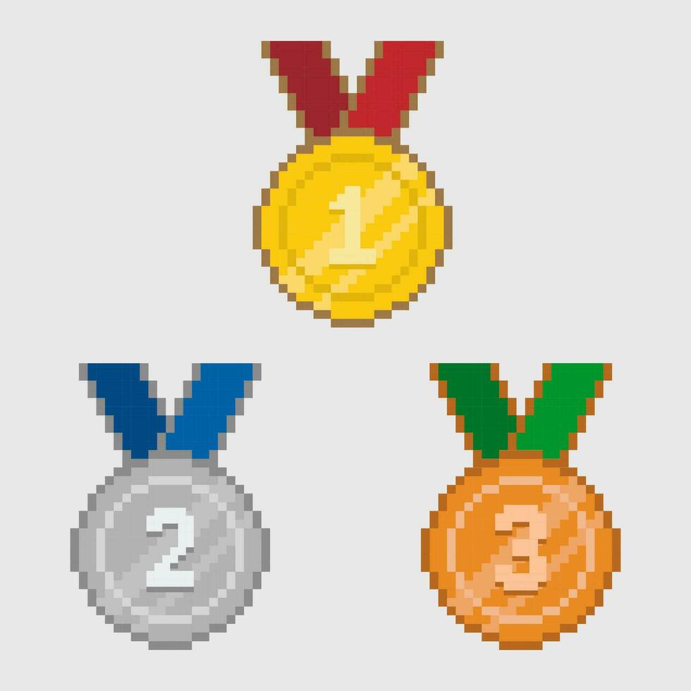 Pixel Kunst Sport Medaillen golden Silber Bronze- Medaille 8 Bit Stil vektor