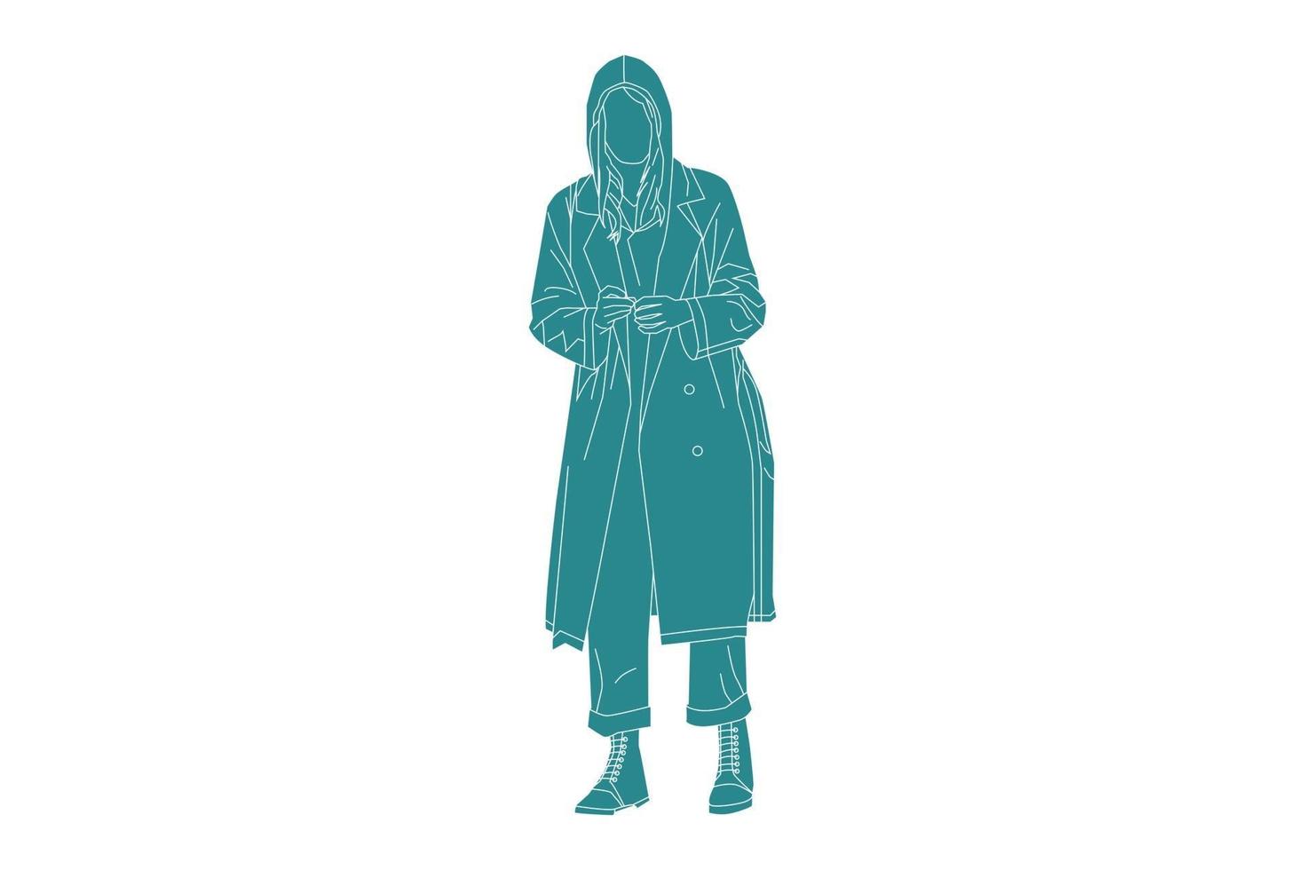 vektor illustration fashionabla kvinna gå på sidoklädsel, platt stil med disposition