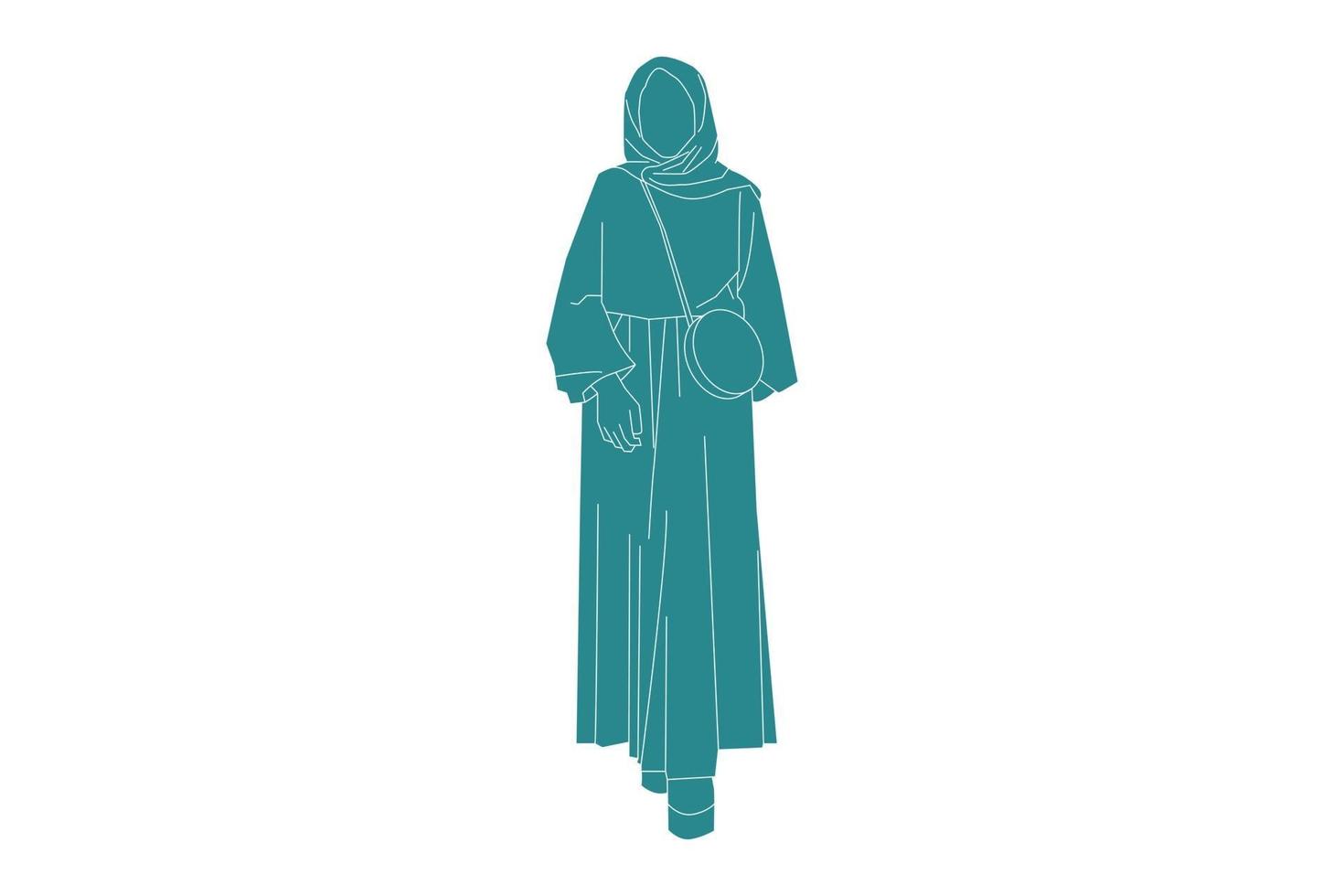 vektorillustration av muslimsk kvinna, platt stil med konturer vektor