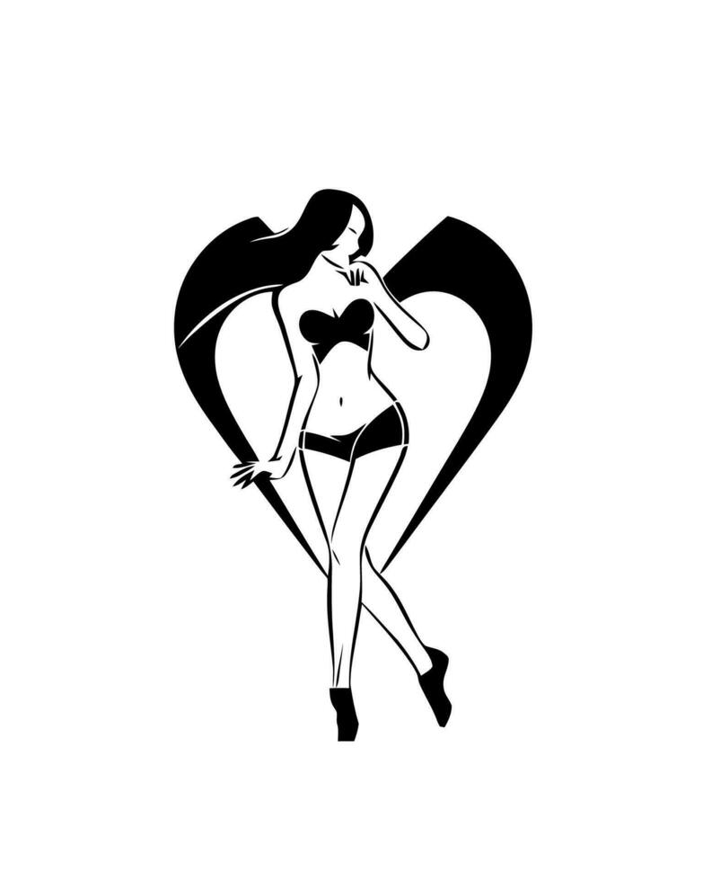 en svart och vit silhuett av en kvinna i en bikini vektor