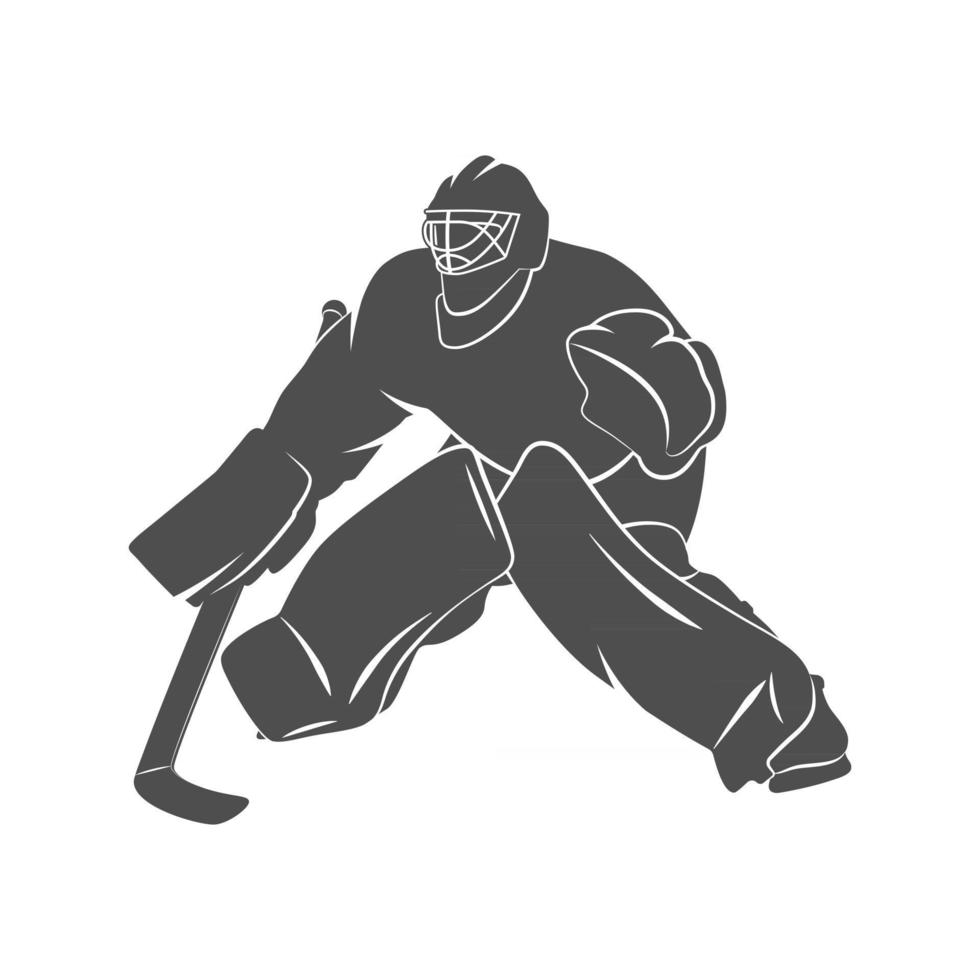 Silhouette Hockey-Torwart-Spieler auf weißem Hintergrund. Vektor-Illustration. vektor