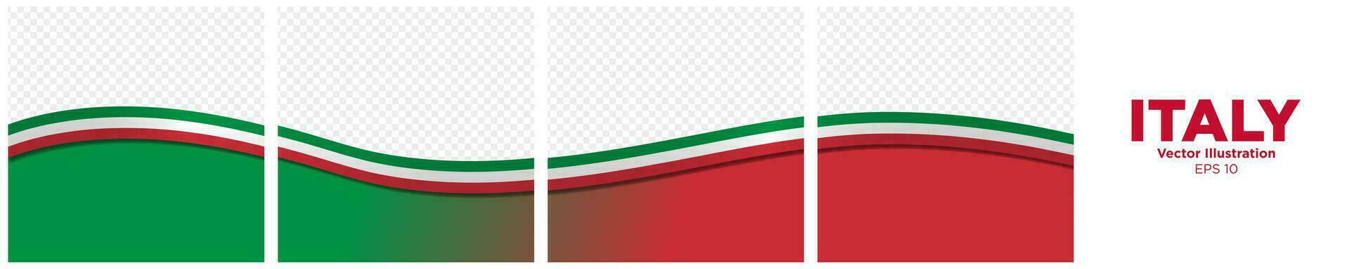 einstellen von kontinuierlich Sozial Medien Karussell Post Karte Vorlage von Italien Flagge Bänder, isoliert. editierbar Vektor Illustration, eps 10. Italien Flagge Frames Quadrat. Seide Italienisch Flagge Schleife.