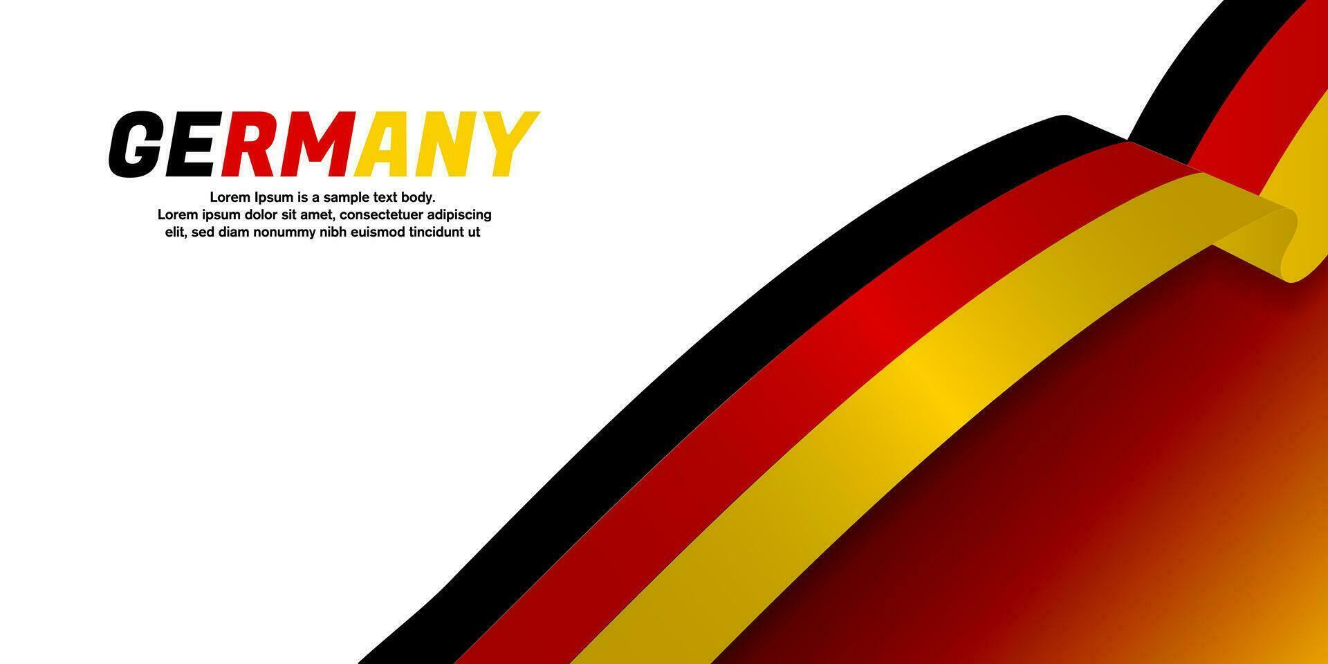 3d realistisch Deutsche Flagge Bänder Poster Vorlage Banner auf Weiß und Gradient Hintergrund zum Kopieren Raum. Flagge von Deutschland rahmen. Deutsche Hintergrund Vorlage. Vektor Illustration. eps 10