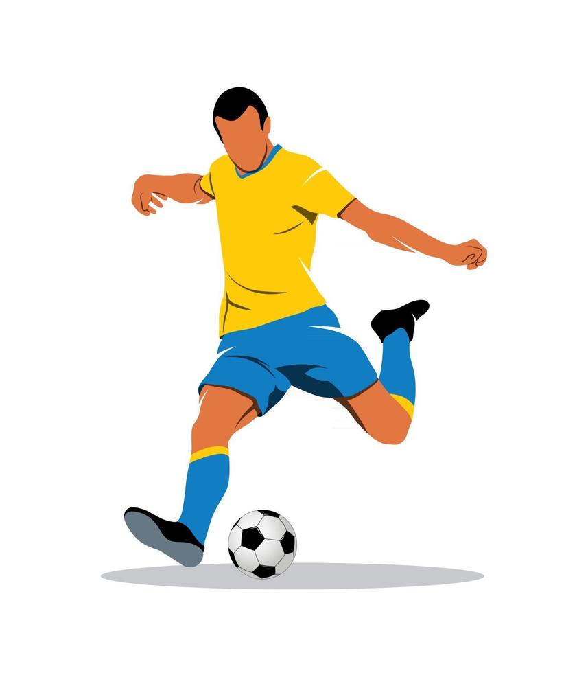 abstrakt fotbollsspelare som snabbt skjuter en boll på en vit bakgrund. vektor illustration.