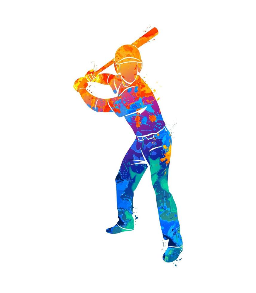 abstrakter Baseballspieler, der den Ball aus dem Splash-Aquarell schlägt. Vektor-Illustration von Farben. vektor