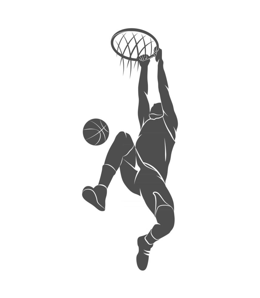 silhuett basketspelare med boll på en vit bakgrund. vektor illustration.