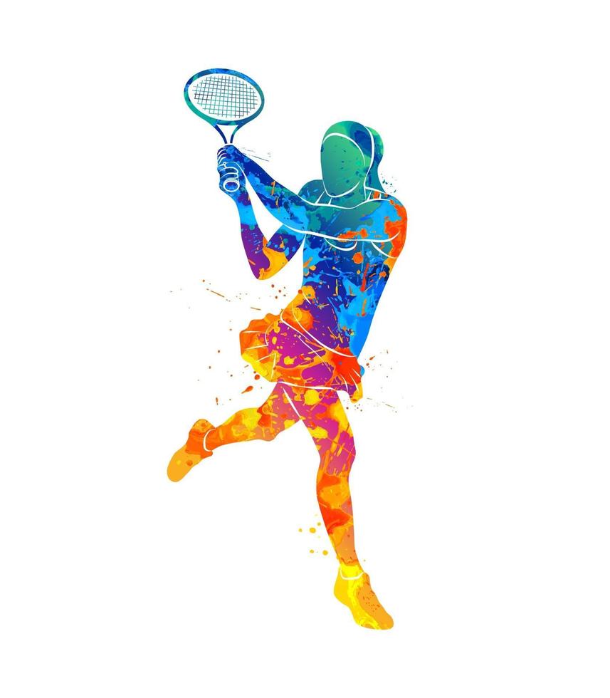 abstrakter Tennisspieler mit einem Schläger aus Aquarellspritzern. Vektor-Illustration von Farben. vektor