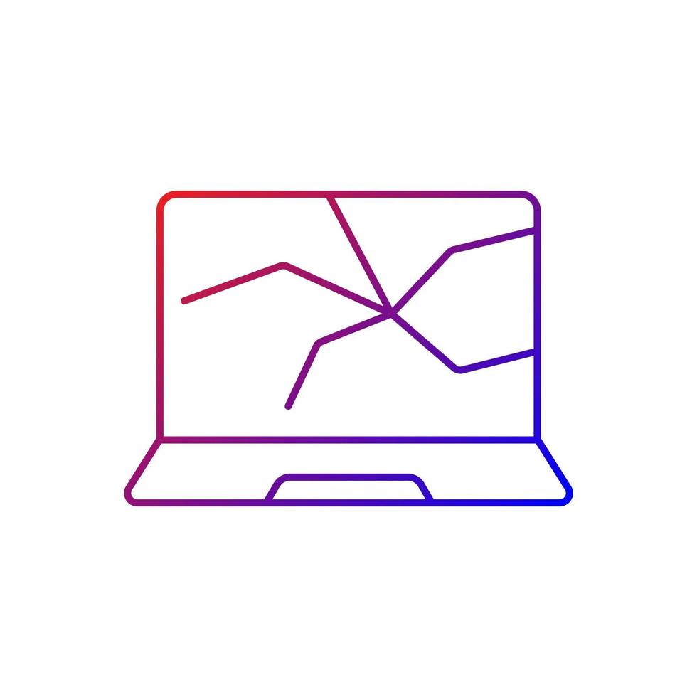 trasig skärm gradient linjär vektor ikon. knäckt skärm. krossad pekskärm, reparationstjänst för elektronisk enhet. tunn linje färg symboler. modern stil piktogram. vektor isolerade konturteckning