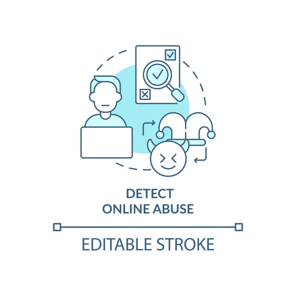 upptäcka online missbruk koncept ikon. cybermobbning förebyggande steg idé tunn linje illustration. förebyggande åtgärder. vektor isolerad kontur rgb färg ritning. redigerbar stroke