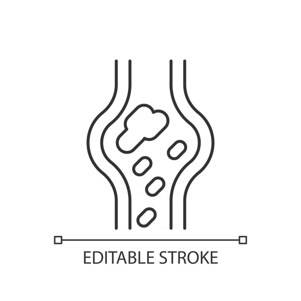 Lineares Symbol für Blutgerinnsel. Kreislaufproblem des Herz-Kreislauf-Systems. Krankheitssymptom. Wirkung der Impfung. dünne Linie anpassbare Illustration. Kontursymbol. Vektor isolierte Umrisszeichnung. bearbeitbarer Strich