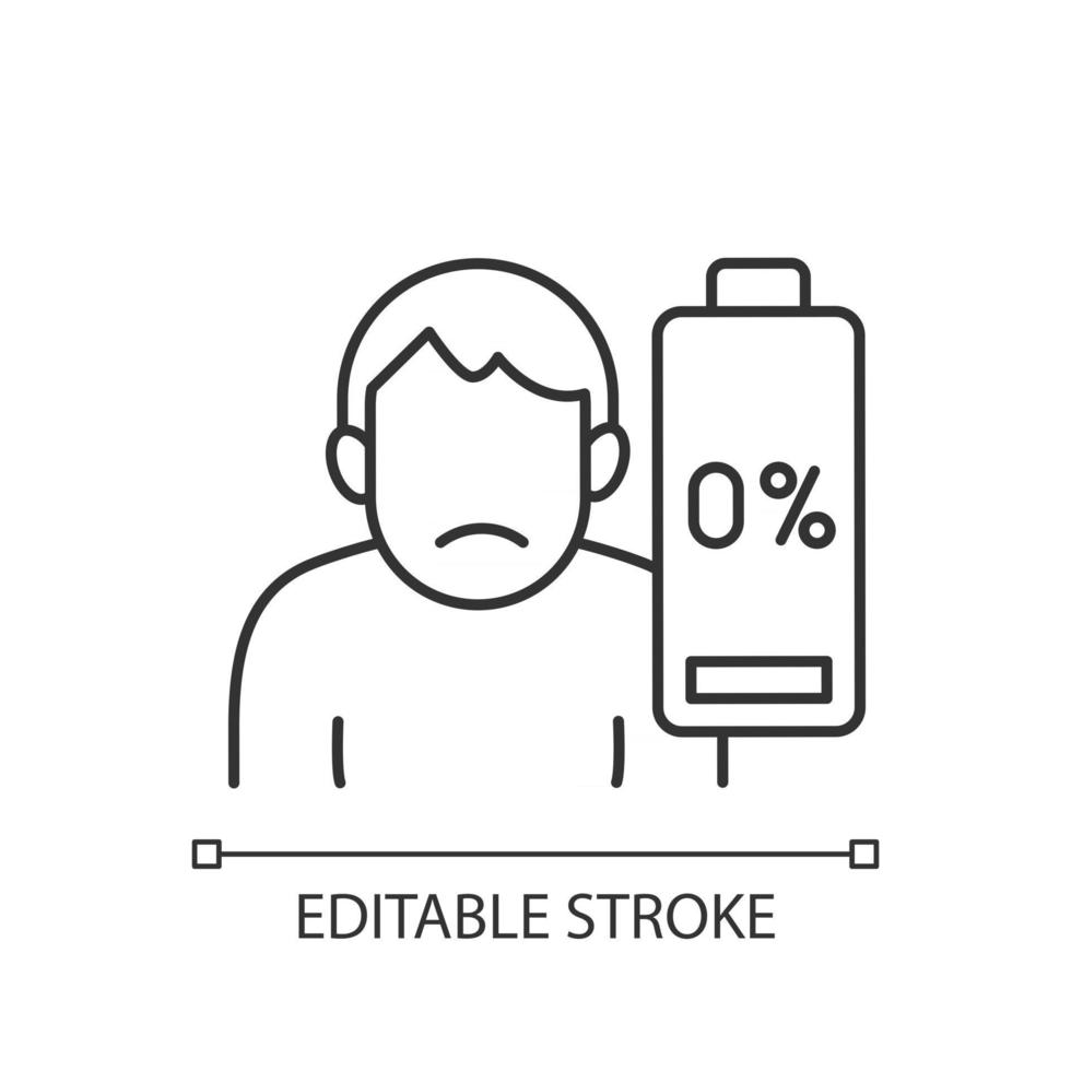 vaccinationseffekt linjär ikon. dåsighet och trötthet. mental utbrändhet. fysisk svaghet. tunn linje anpassningsbar illustration. kontursymbol. vektor isolerade konturteckning. redigerbar stroke