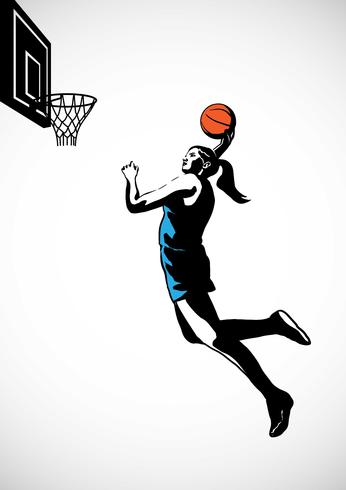 Kvinna Basketball Player Silhouette Action vektor