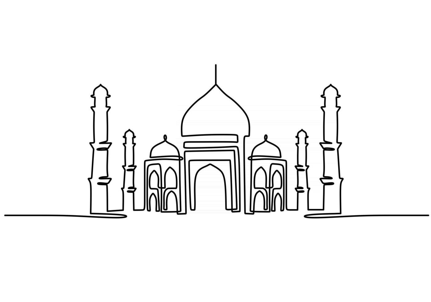 durchgehende Linie von Taj Mahal in Indi. eine einzige Zeile des Taj Mahal in Indien isoliert auf weißem Hintergrund. vektor