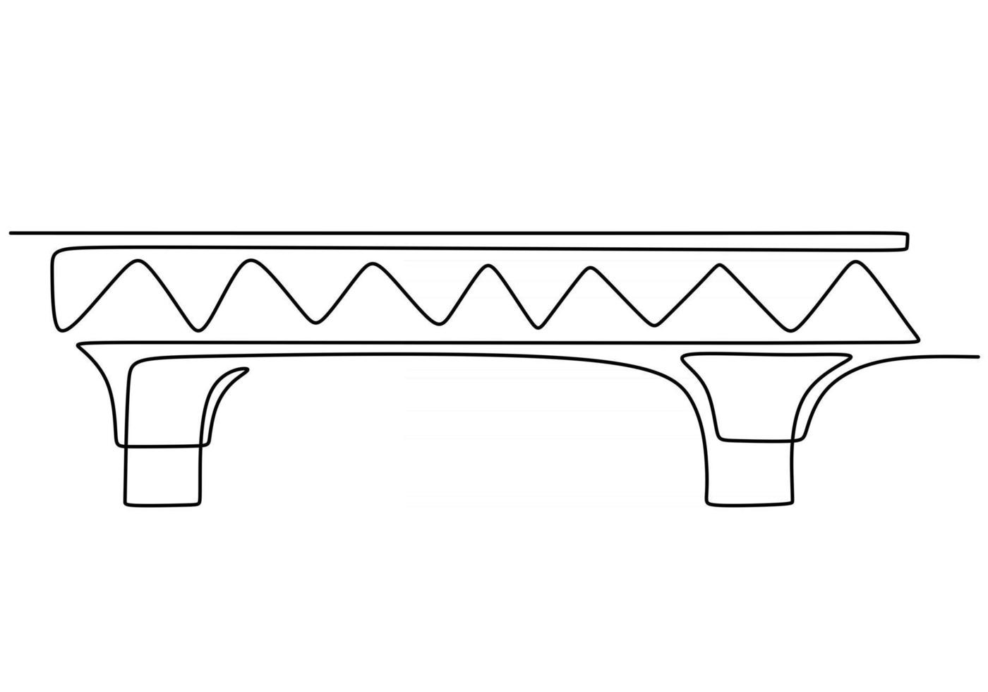 riesige Brücke über den Fluss. durchgehend eine Linie des Brückenzeichnungsentwurfs. einfacher moderner minimalistischer Stil isoliert auf weißem Hintergrund. vektor