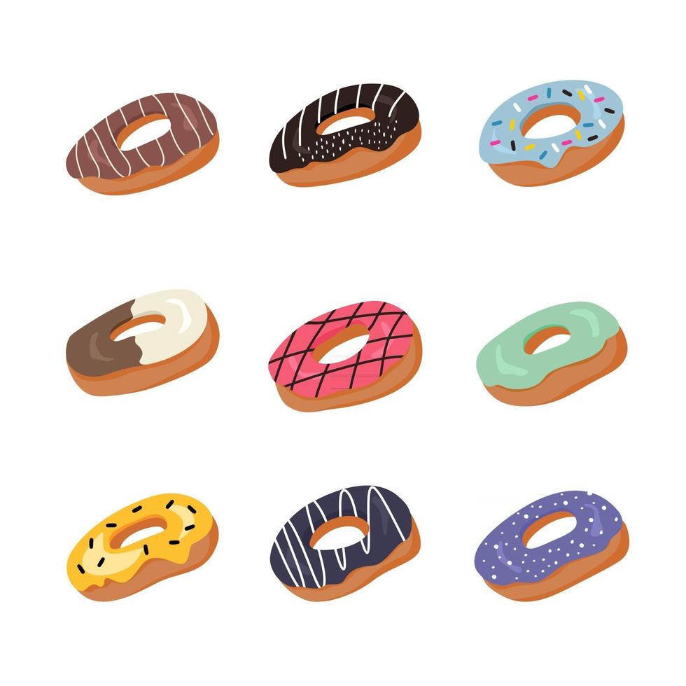 süße Donuts flaches Element isoliert auf weißem Hintergrund. vektor