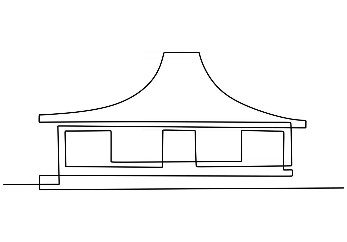 durchgehend eine Linie des traditionellen javanischen Gebäudes. klassisches Haus in einer einzigen Zeile auf weißem Hintergrund. vektor