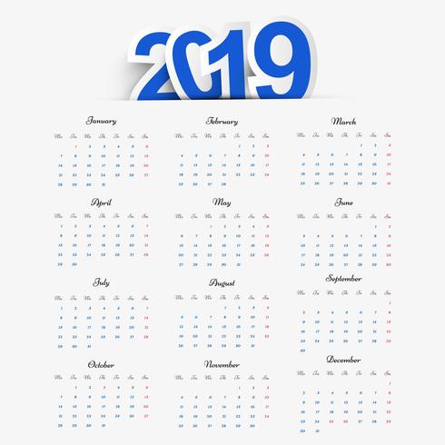 Kalender 2019 Malldesign vektor