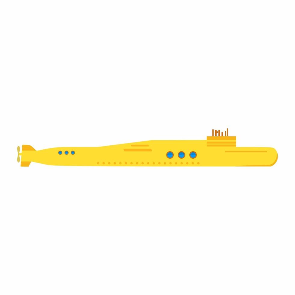 gelbes U-Boot im flachen Elementstil isoliert auf weißem Hintergrund. vektor