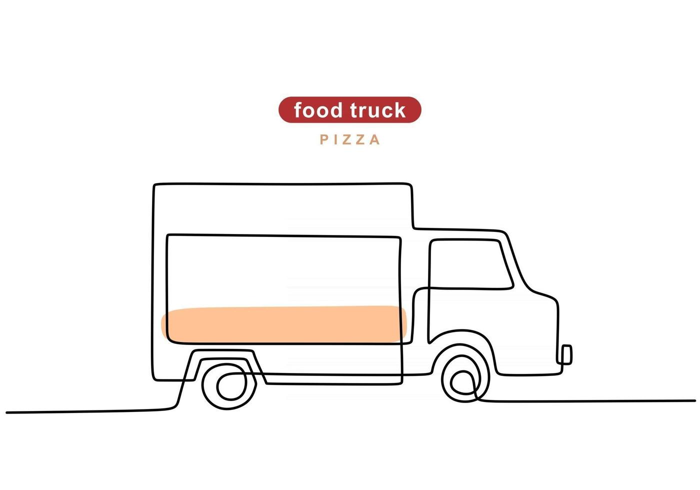 enda kontinuerlig linje av pizzamatbil. pizza lastbil i en linje stil isolerad på vit bakgrund. vektor