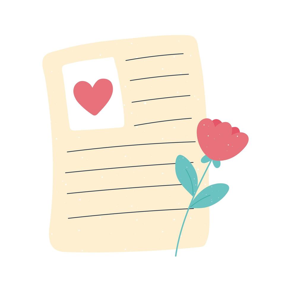 brev med blomma meddelande kärlek och romantik i tecknad stil vektor