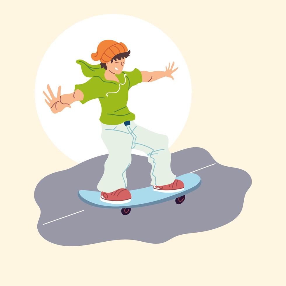 Mann auf Skateboard, Outdoor-Aktivität vektor