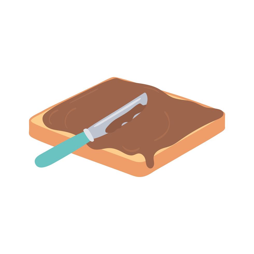 frukostbröd med chokladkräm aptitretande utsökt mat, ikon platt på vit bakgrund vektor