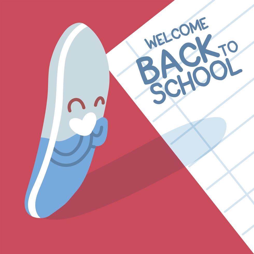 tillbaka till skolan banner, färgglada välkommen tillbaka till skolan mall, radergummi vektor