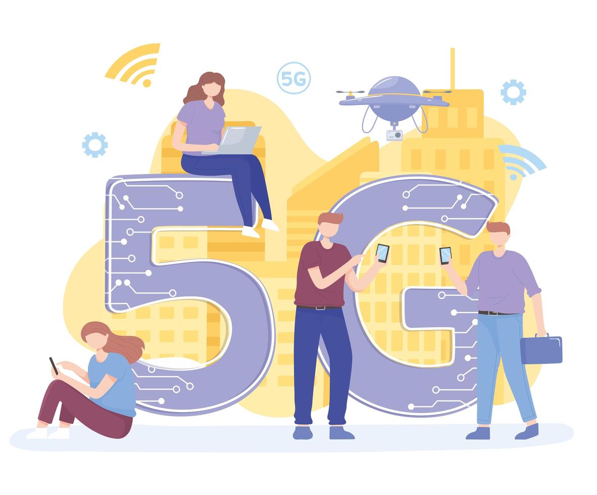 Menschen mit Gadgets verwenden Highspeed-Internet 5g-Netzwerk-Wireless-Technologie vektor