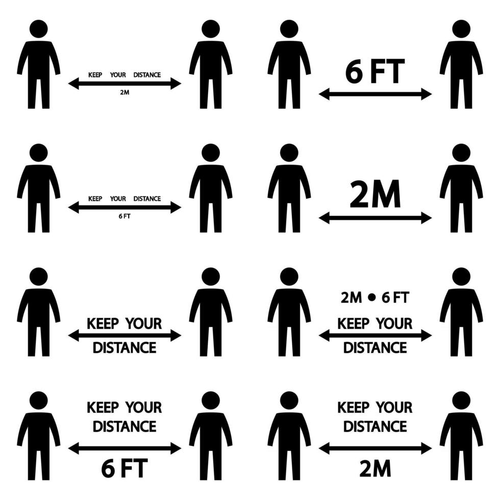 Symbol für soziale Distanzierung. Halten Sie den Abstand von 2 Metern oder 6 Fuß ein. Menschenmassen vermeiden. Sicherheitsabstand. Coronavirus-Epidemie schützend. Vektor-Illustration vektor