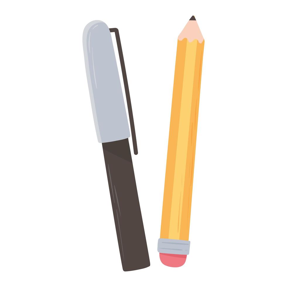 Bleistift- und Markerelement für das Design der Draufsicht von Bürobedarf vektor
