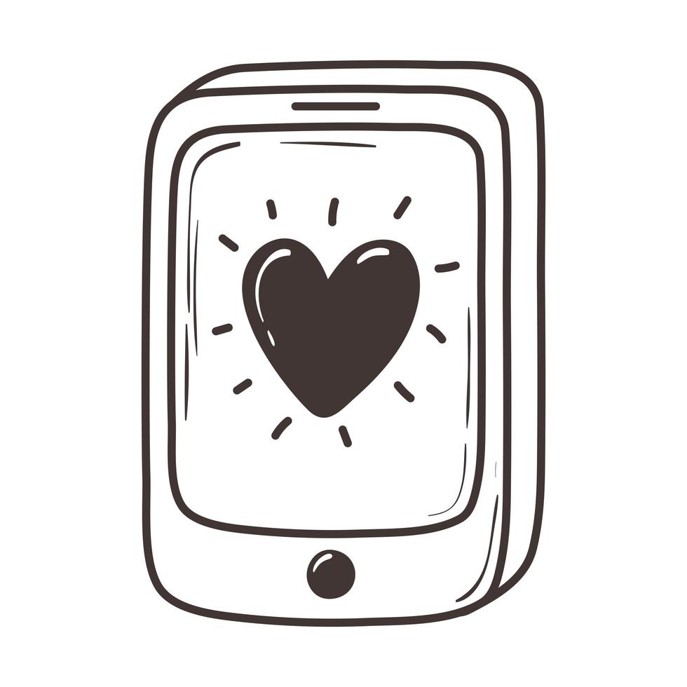 Liebe Smartphone-Herz im romantischen Doodle-Icon-Design des Bildschirms vektor