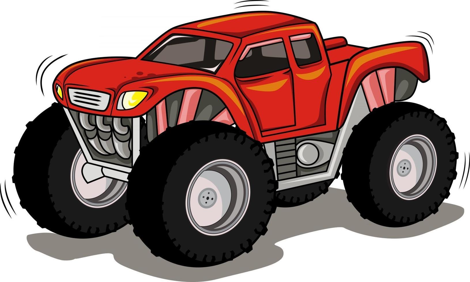 Monster-Truck-Vektor-Cartoon-Fahrzeug oder Auto und extreme Show-Transportillustration vektor