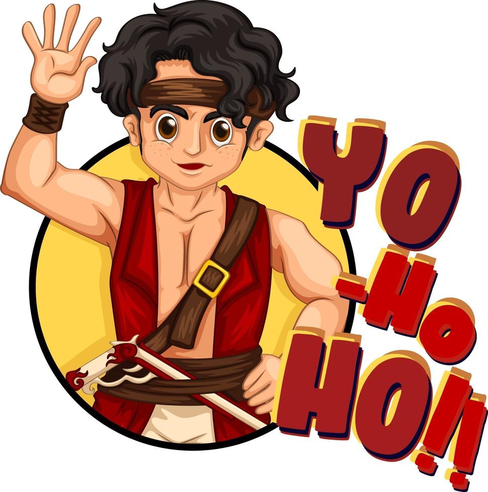 yo ho ho Schriftart mit einem Piraten-Mann-Cartoon-Charakter vektor