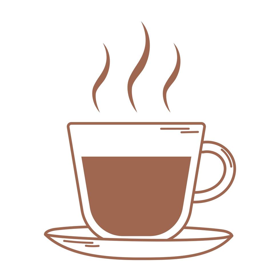 ångande kopp kaffe på tefat ikonen i brun linje vektor