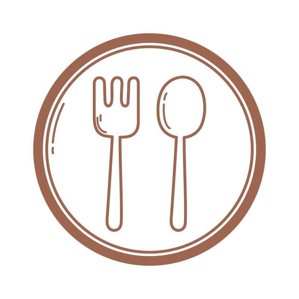 restaurang gaffel och sked bestick tecken ikon i brun linje vektor