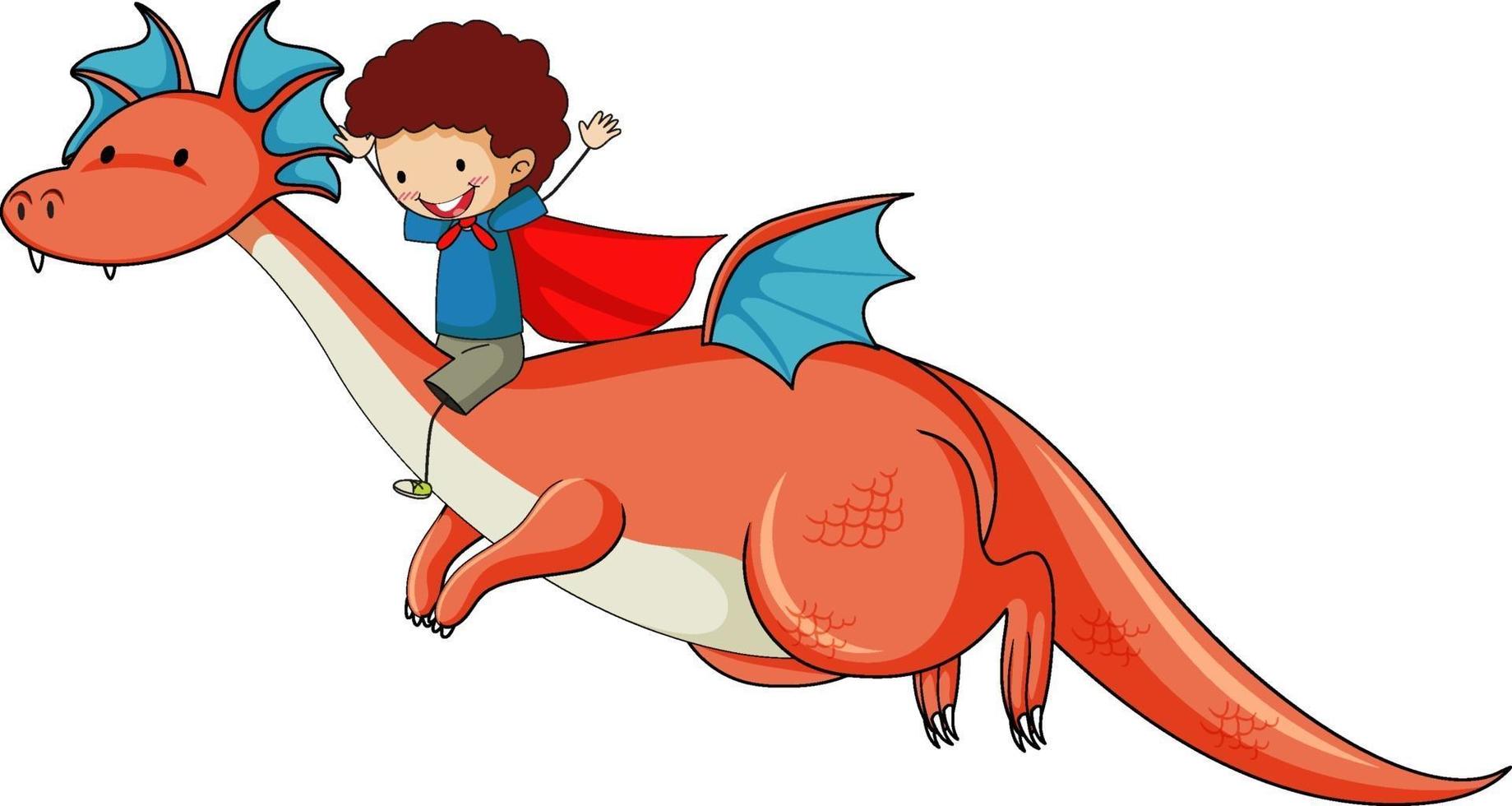liten pojke som rider en drake seriefigur vektor