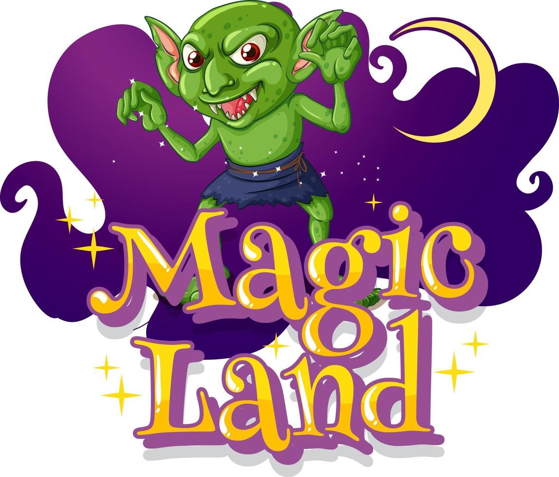 Magic Land Font mit einer Kobold-Cartoon-Figur vektor