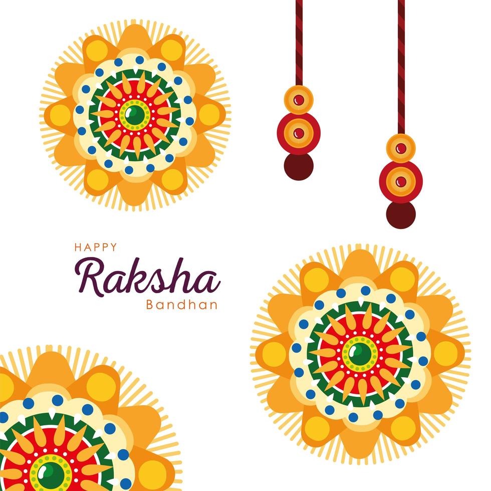 Raksha Bandhan gelbe Mandala Blumen Armbänder Vektor-Design vektor