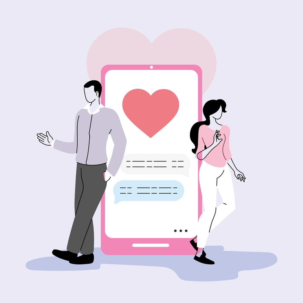 Mann und Frau chatten im Internet, Online-Dating, virtuelle Beziehungen vektor